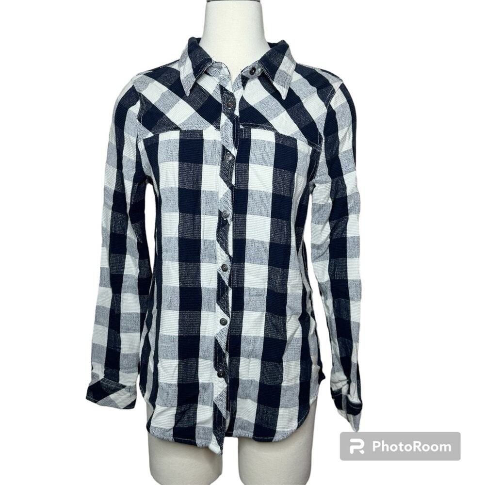 BKE Navy White Plaid Button Down Eased Fit Shirt Size M